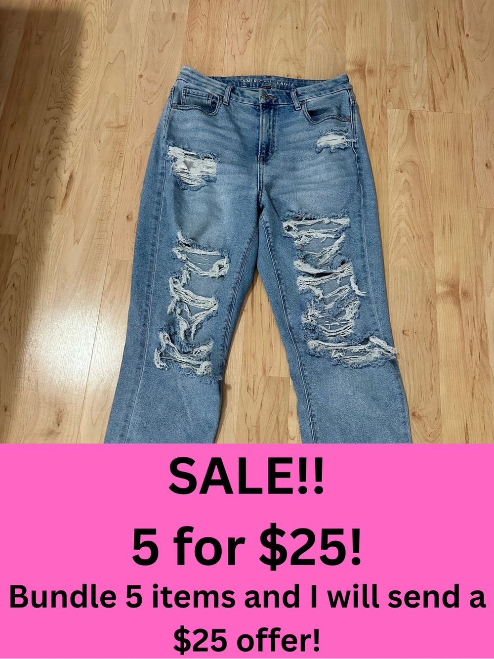 5/$25 American Eagle Outfitters Ripped Light Blue Boyfriend Jeans